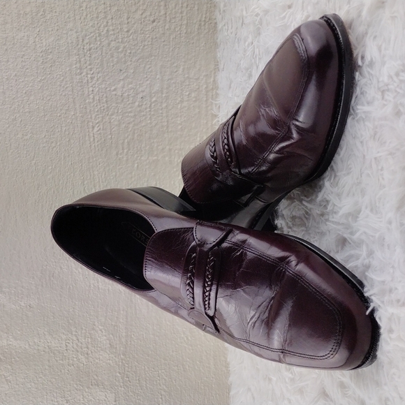 Florsheim Burgundy Patent Leather Braided Square Toe Slip On Dress Loafer Shoes - Picture 1 of 14